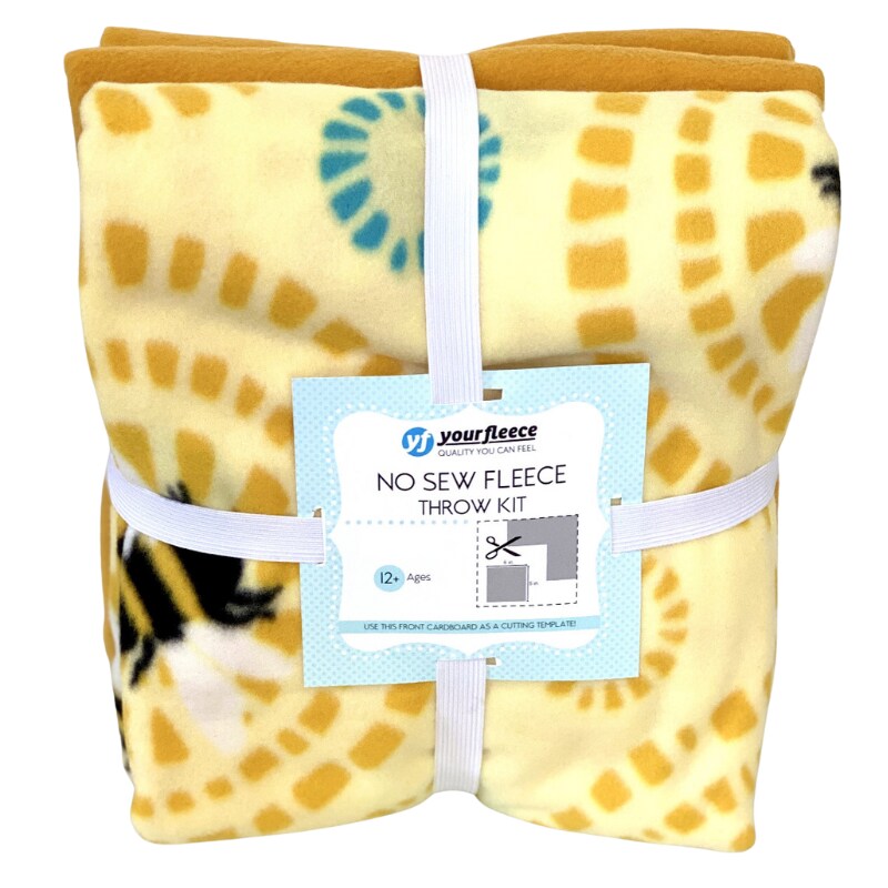 Circles of Bees Anti-Pill Premium No-Sew Throw Fleece Fabric Kit (72x60)