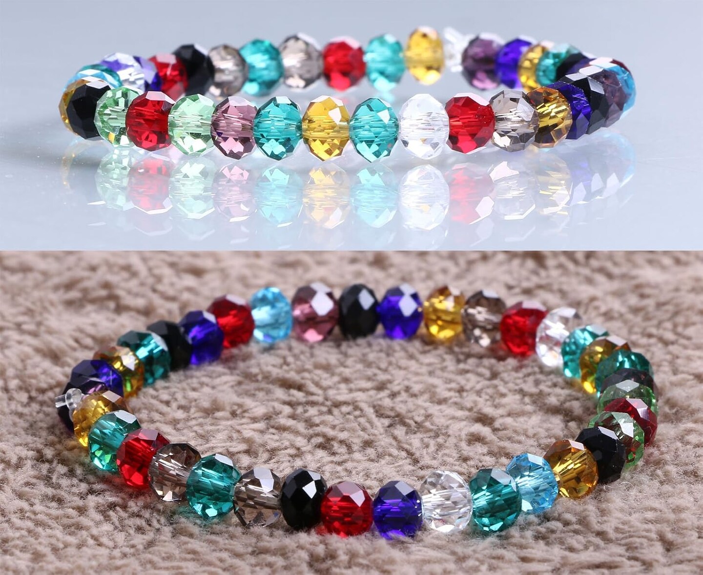 24 Colors 6mm Decorative Hand Briolette Faceted Rondelle Crystal Glass Beads with Hole for DIY Craft Bracelet Necklace Jewelry Making, 1200 Pieces/Box