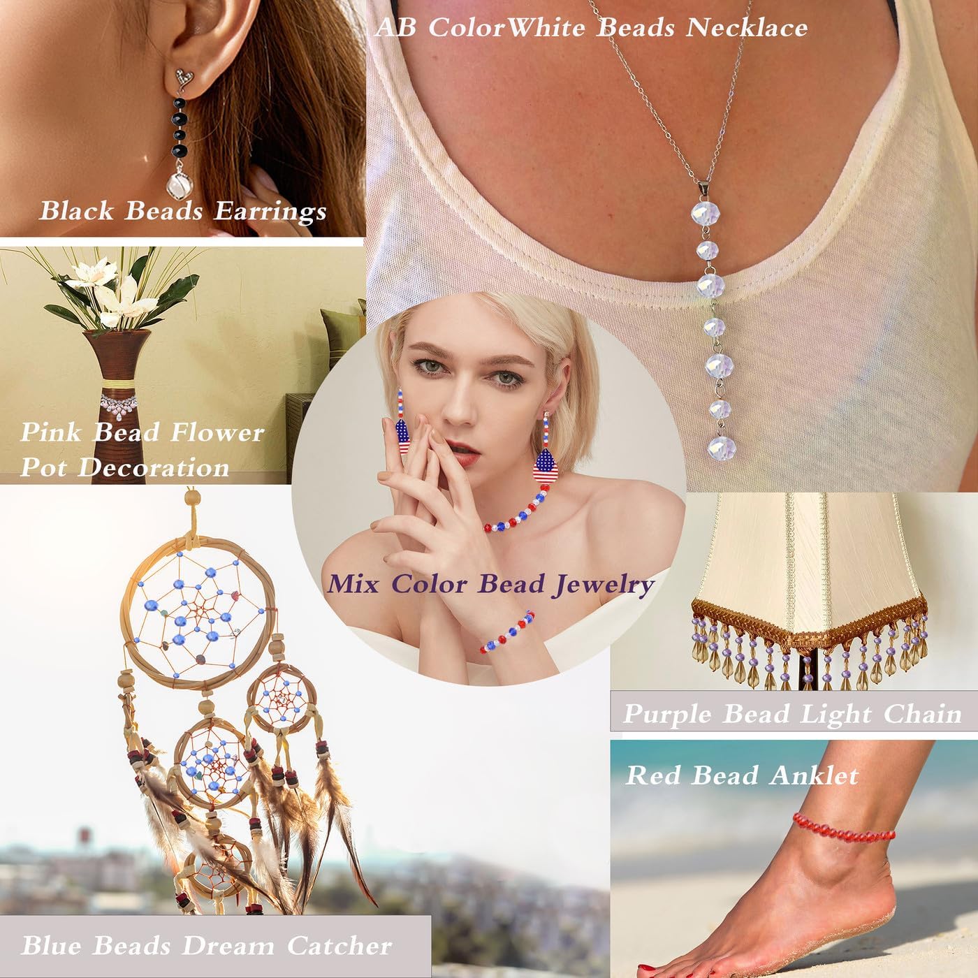 500pcs Crystal Glass Beads – Clear & Colorful Loose Beads (Bracelets 6/8mm, AB Color)