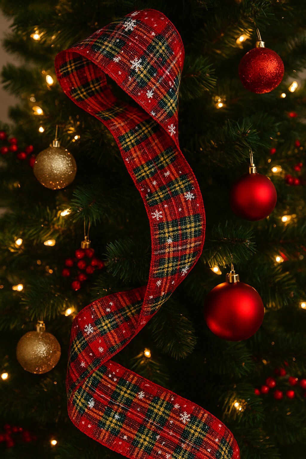 Designer&#x2019;s Shop WR 63-5109 2.5&#x201D; x 10 yard Holiday Red-Green multi color plaid with Snow Flake wired edge ribbons