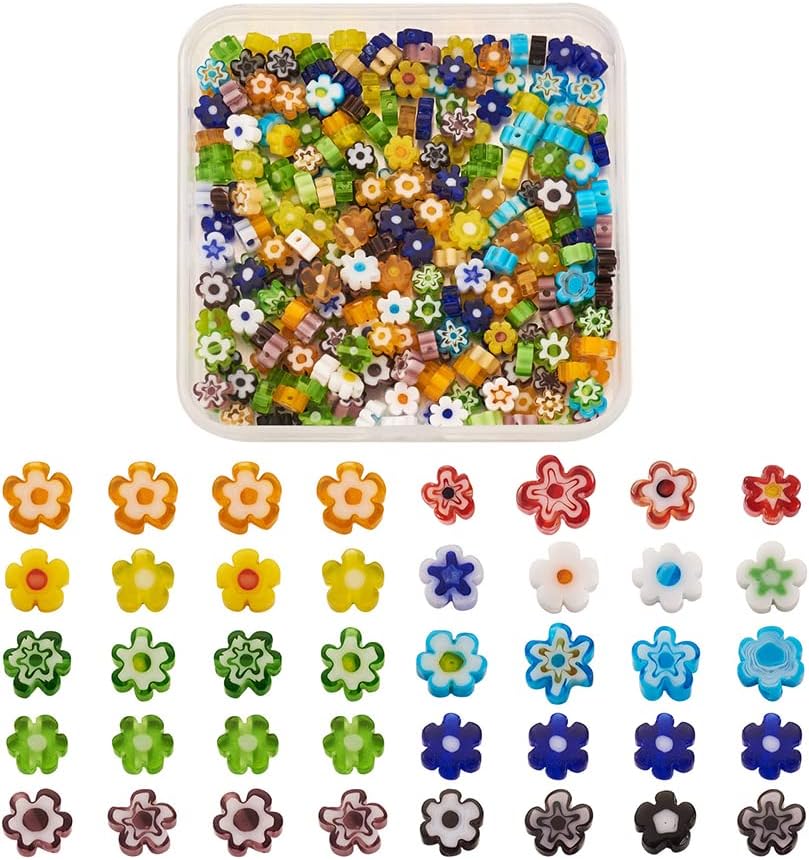 300Pcs Millefiori Lampwork Glass Beads Flat Flower Glass Beads Millefiori Loose Spacer Beads 4-7.2mm