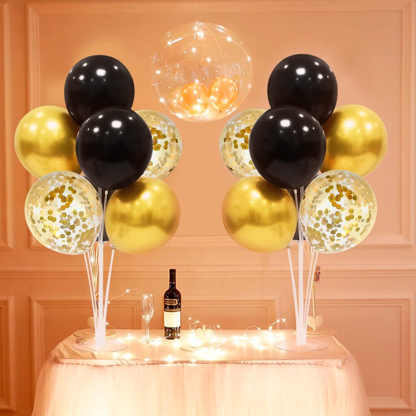 Black and Gold Party Decorations - Balloon Stand Table Centerpieces (Set 4)
