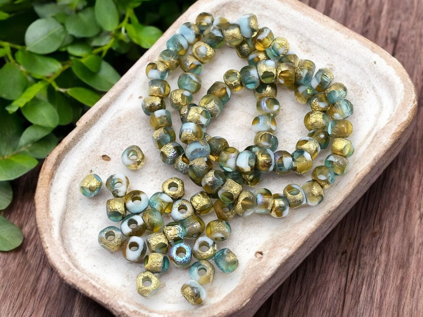 *25* 5mm Gold AB Etched Blended Topaz Aqua + White Trica Beads