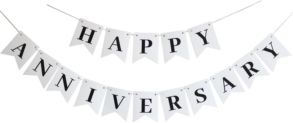 White Happy Anniversary Banner, Happy Anniversary Banner Sign