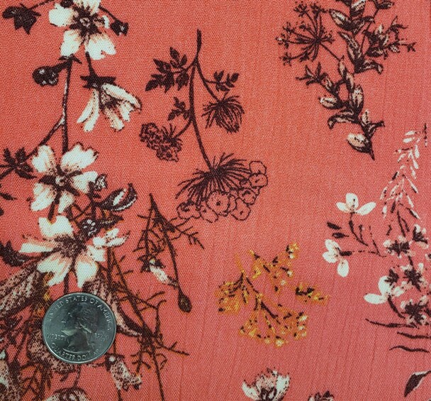 1 Yard Coral Rayon Crinkle Fabric Soft Lightweight Material with Textured Finish for Dresses Blouses and Skirts 50/52 Inch Width