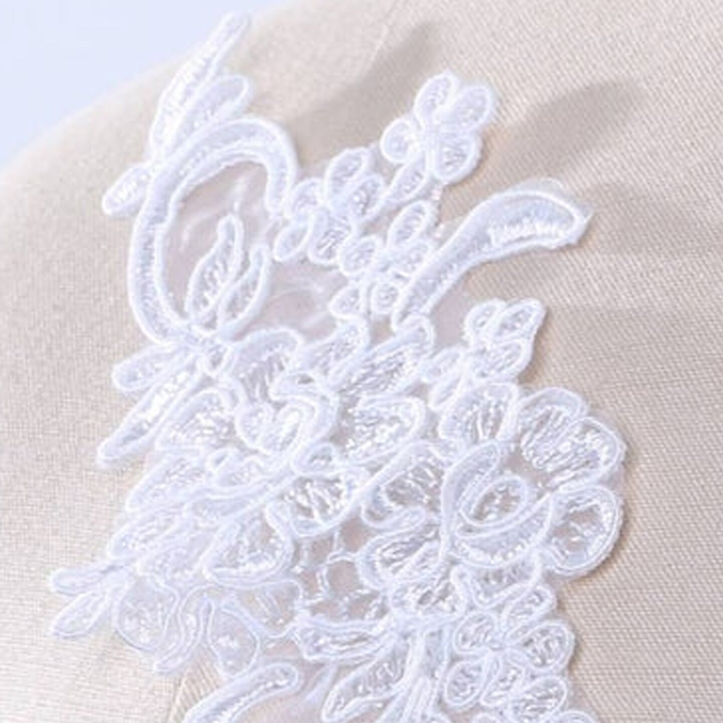 White Alencon Lace Applique Pair With 9 X 3 Inch Mirrored Design