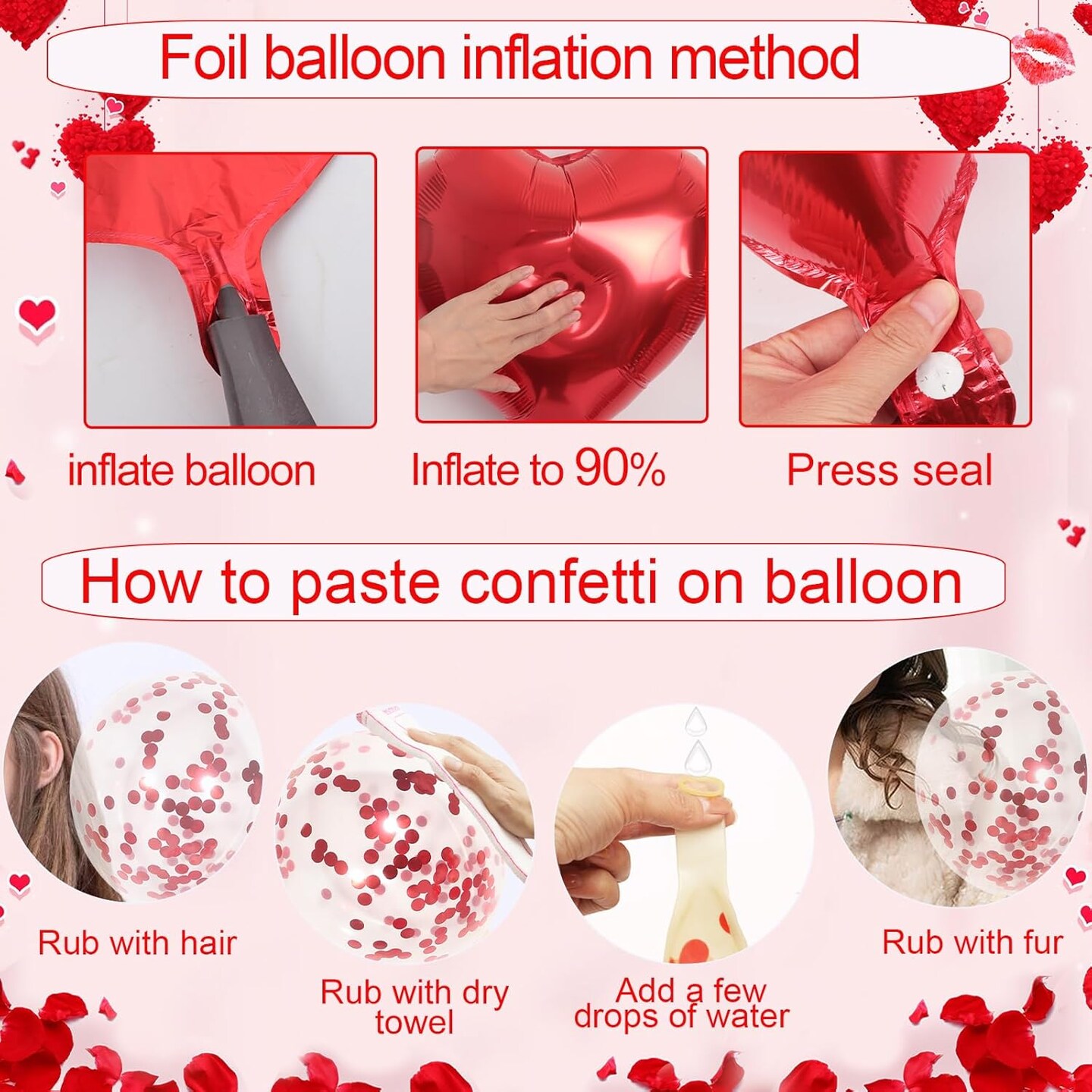 Red Party Decorations - Heart Balloons, Love Balloon &#x26; Rose Petals