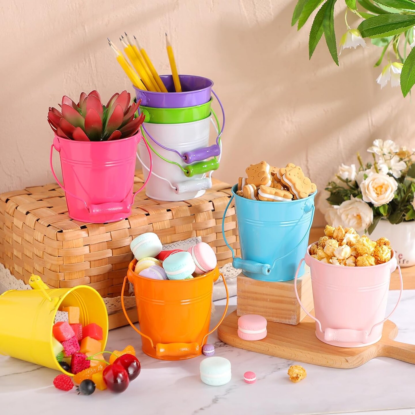 4 Pieces Small Metal Buckets