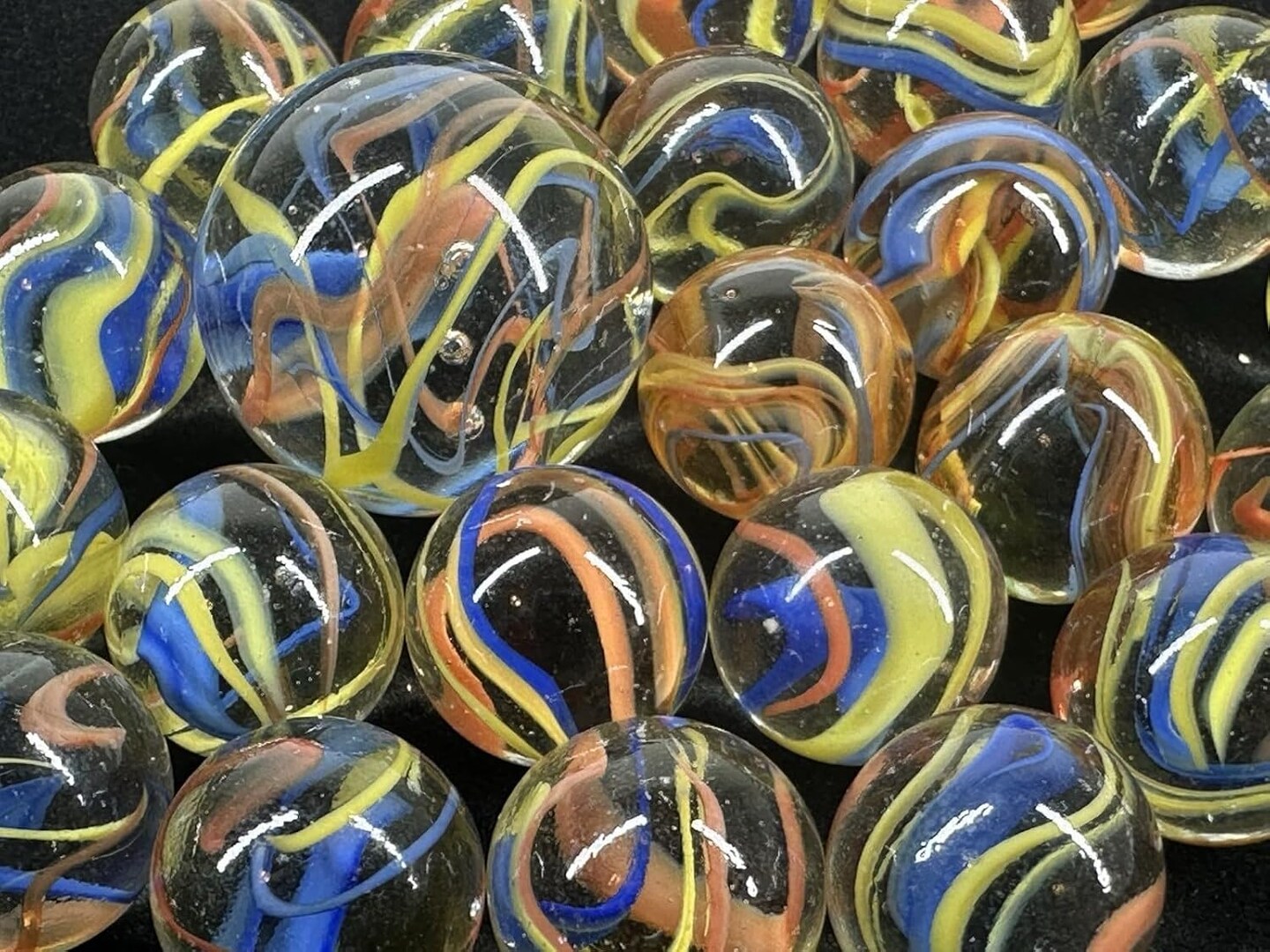 25 Glass Marbles ATOM Red/Yellow/Blue Streamer Fiesta game Shooter