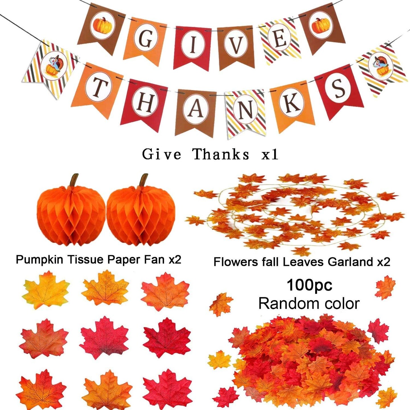 GIVE Thanks Hanging Banner Autumn Pumpkin Honeycomb Ball