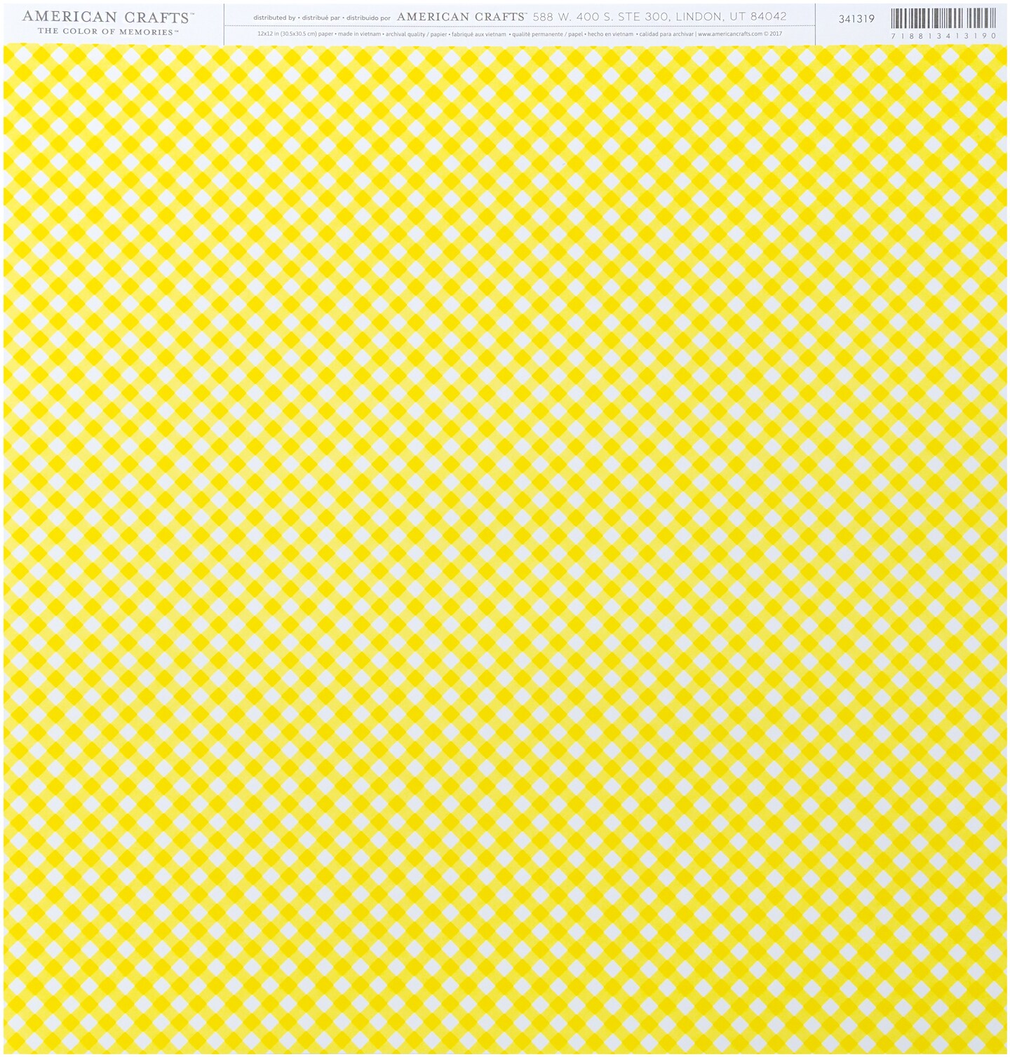 American Crafts Everyday Single-Sided Cardstock 12"X12"-Yellow Gingham