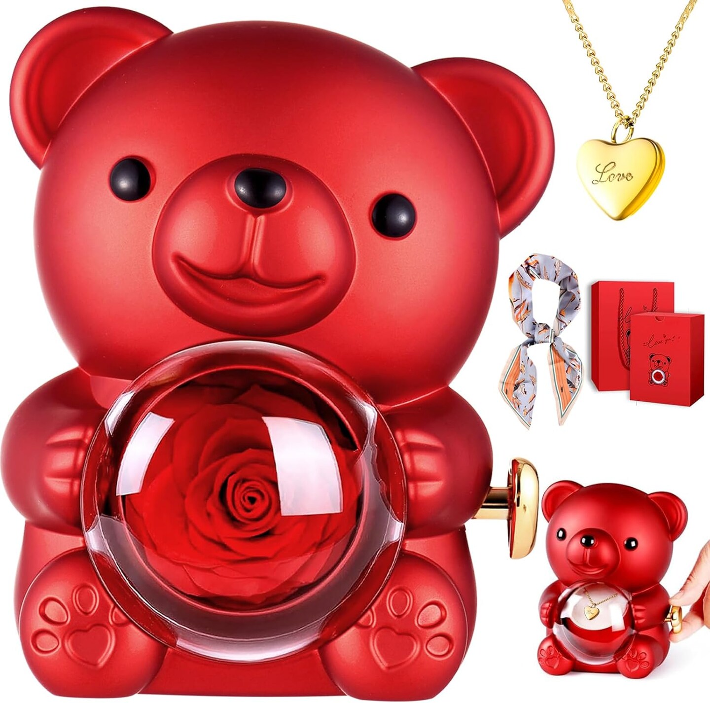Preserved Rose Gifts Eternal Flower Gift Teddy Bear (Red)