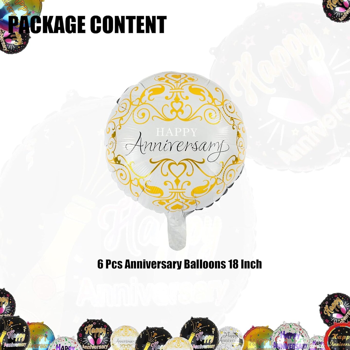 6 Pcs Anniversary Mylar Balloons Round Foil Helium Balloon (Anniversary 8)