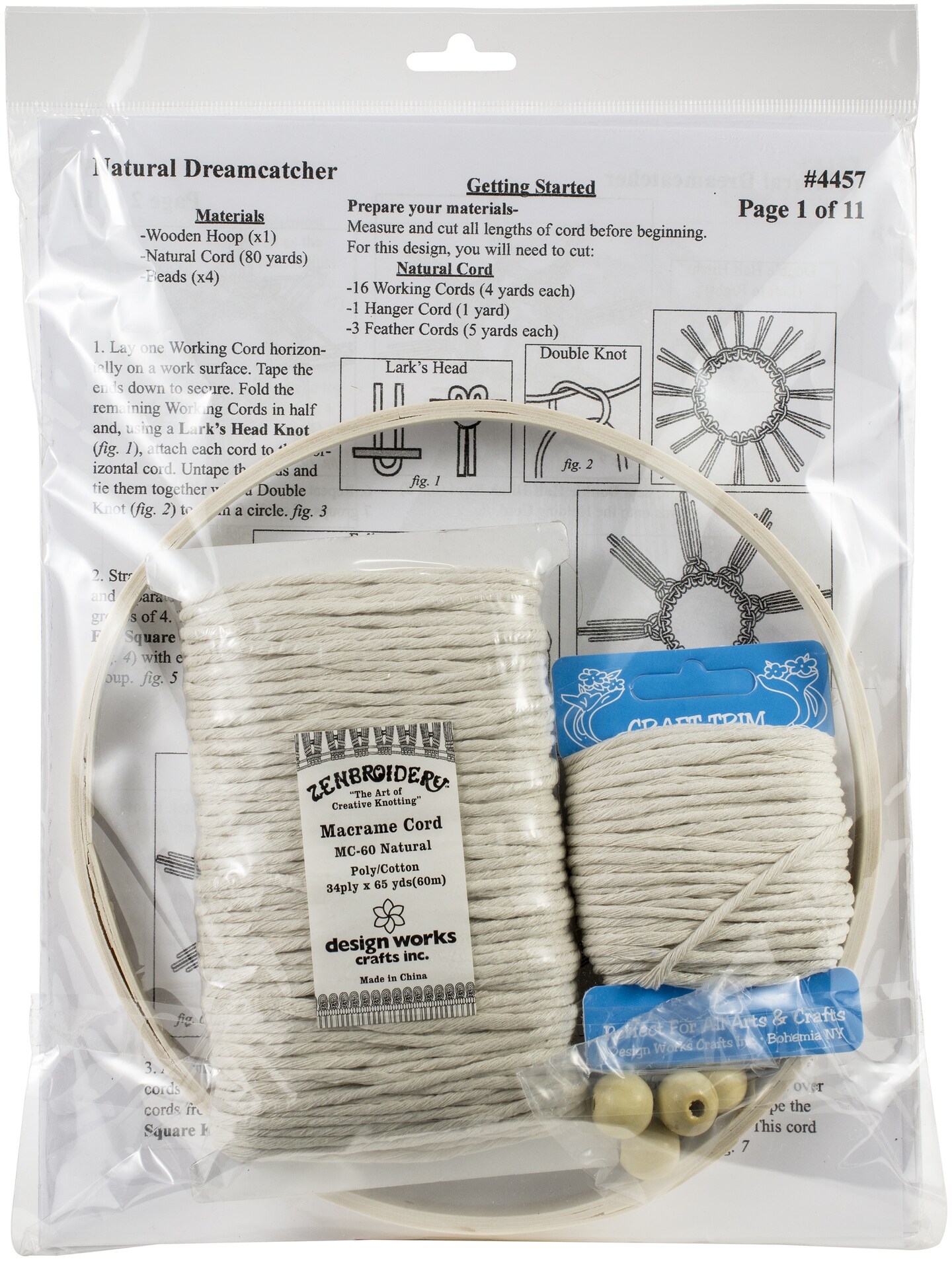 Design Works/Zenbroidery Macrame Wall Hanging Kit 8"X24"-Natural Dream Catcher