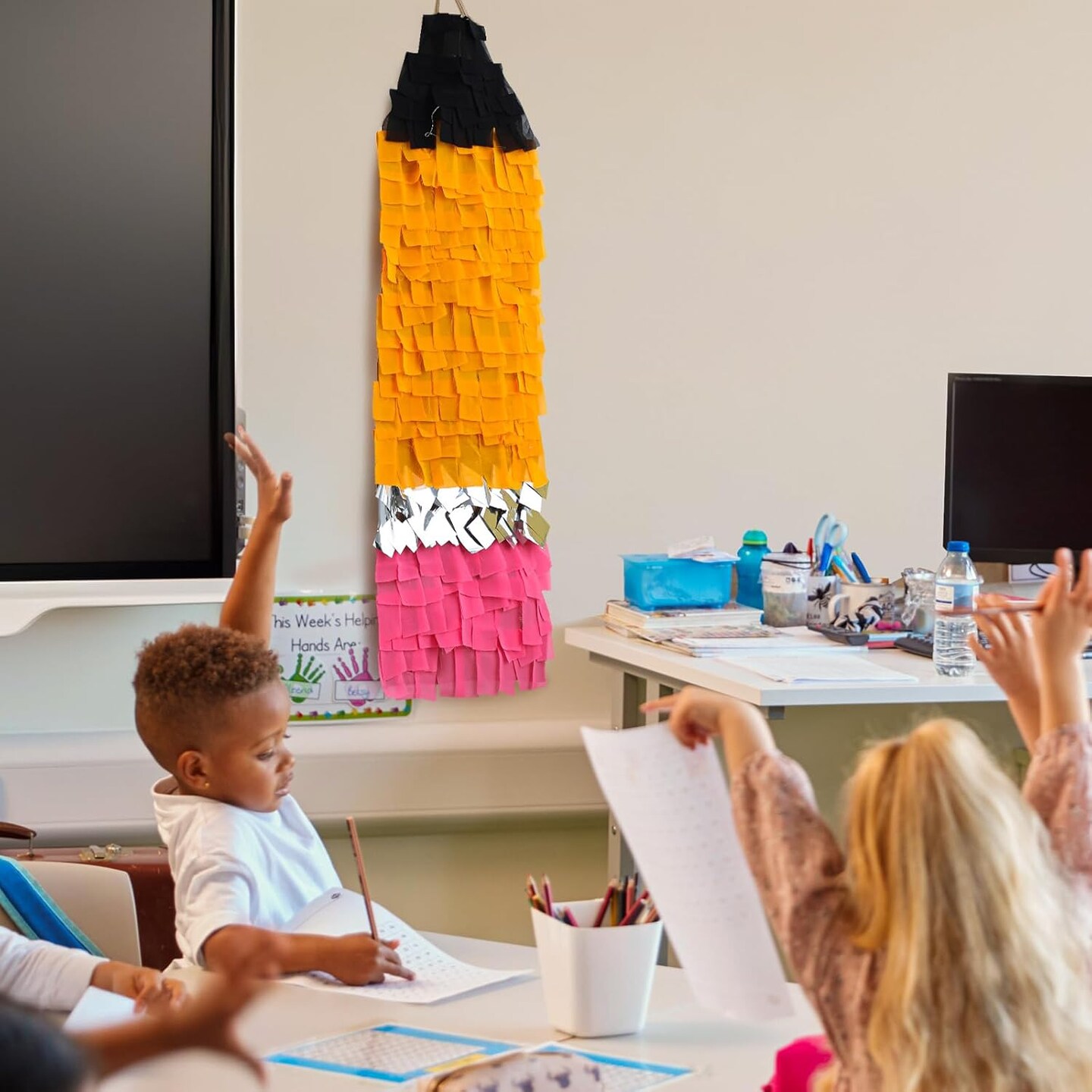 4.9 ft Classroom Pencil Decor Wall Hanging Fringe Reusable First Day of School Decorations
