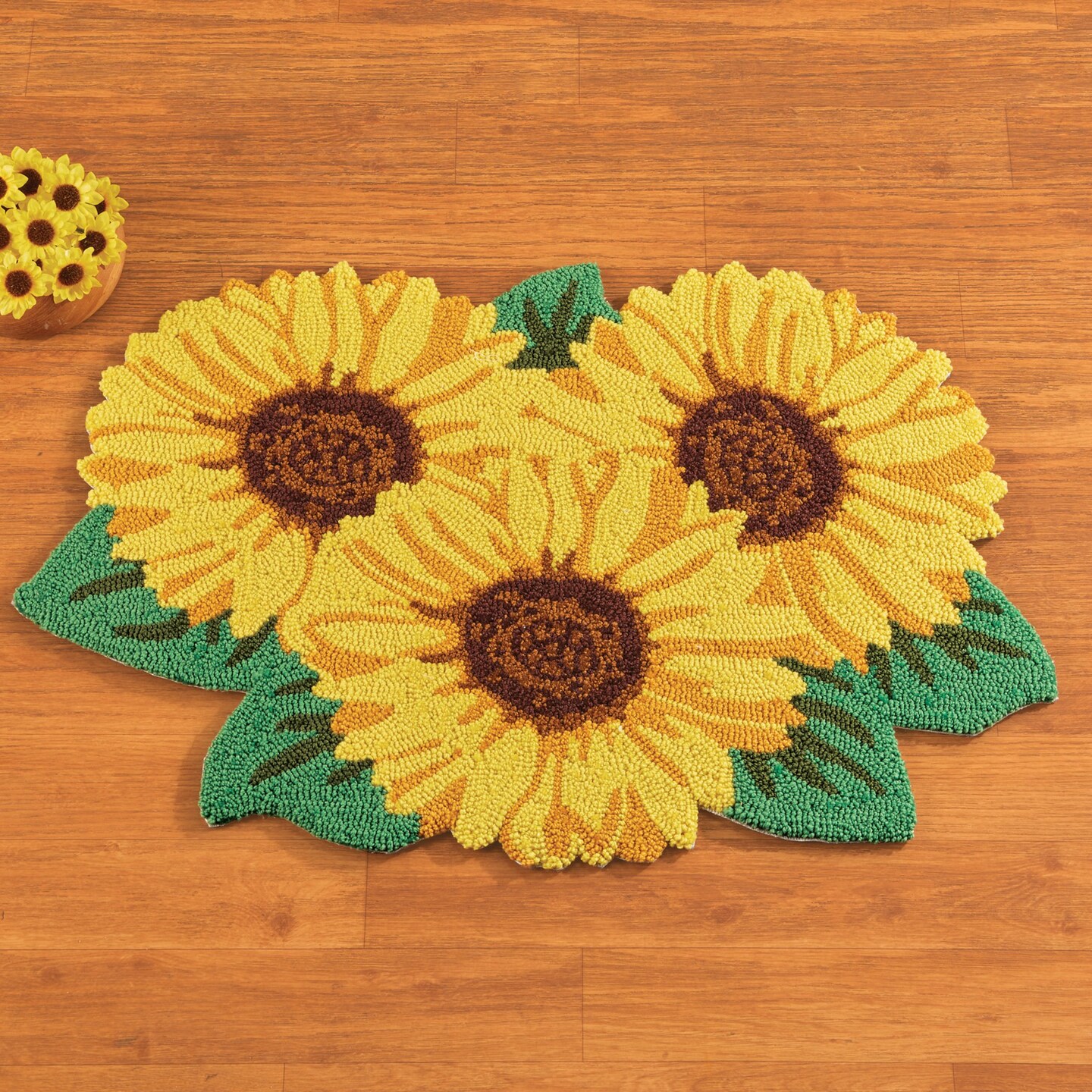 Collections Etc Sunflower Shaped Skid-Resistant Hooked Accent Rug