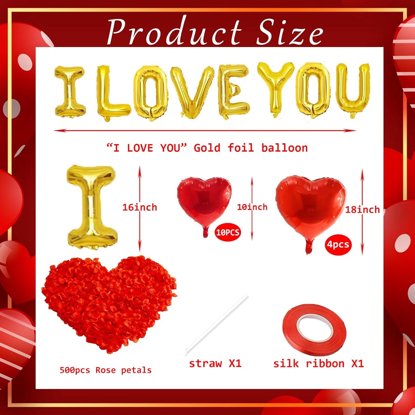I Love You Balloons and Heart Balloon with 500 Pieces Rose Petals