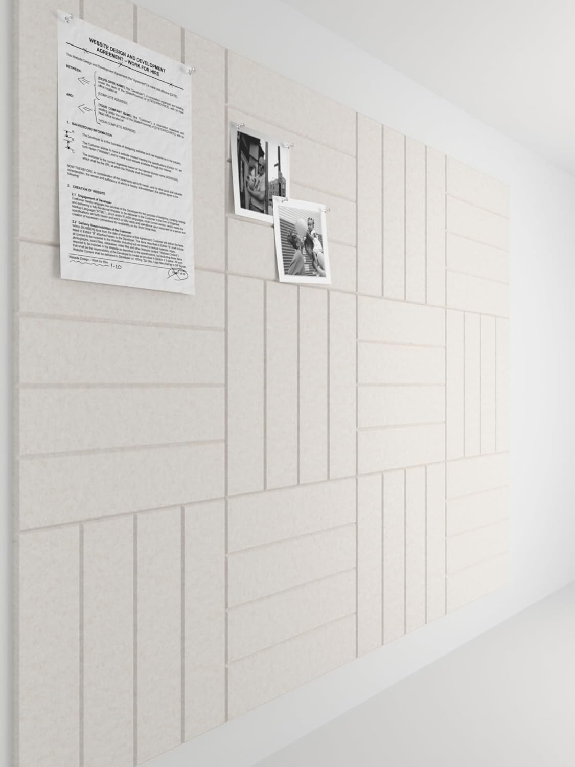 Felt Bulletin Board Tiles Large 48" x 36" Cork Board Alternative-12 Pack with 70 Adhesive Tabs (Oatmeal)