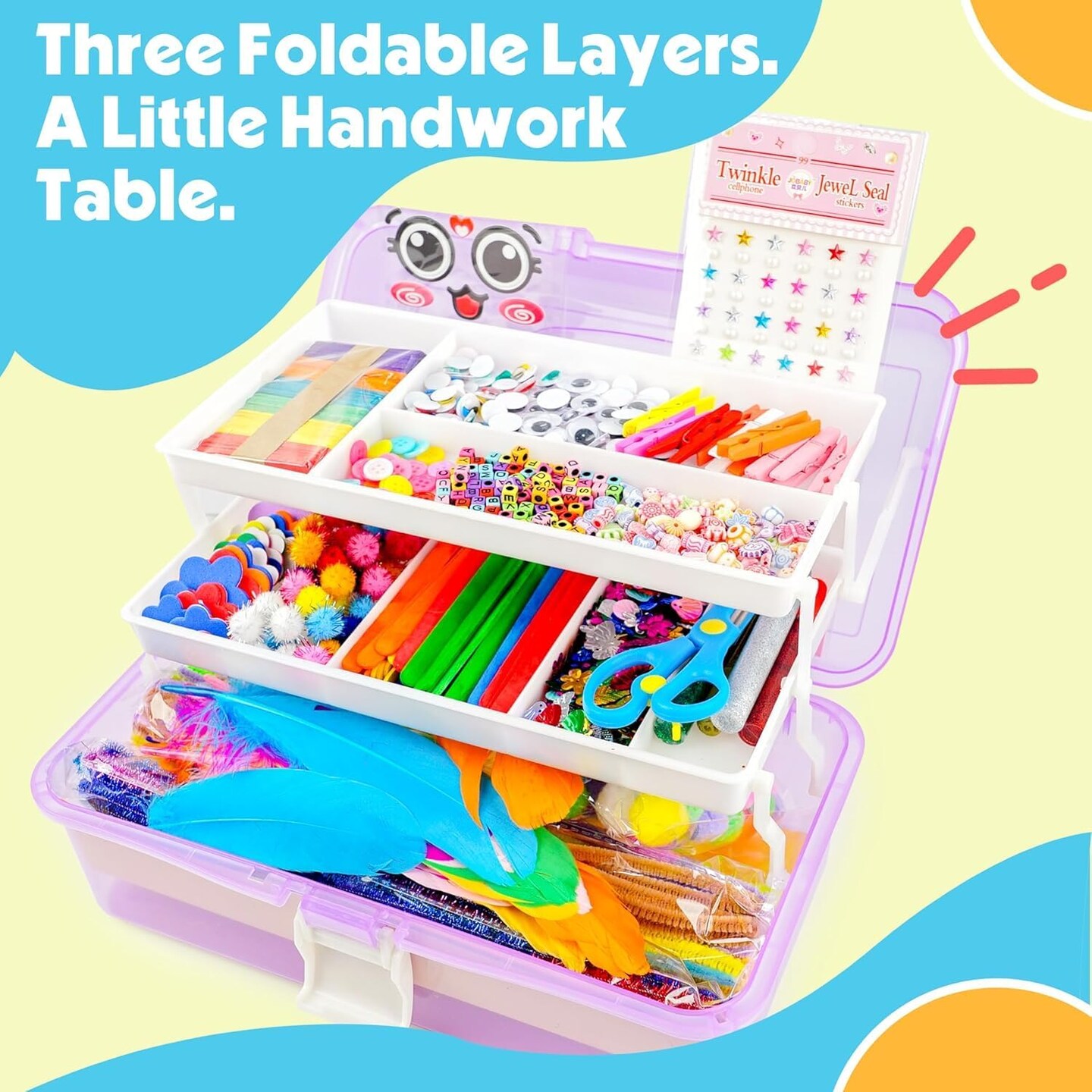 1000+ PCS Toddler DIY Craft Art Supply Set (purple) 7.48 x 5.51 x 12.6 inches