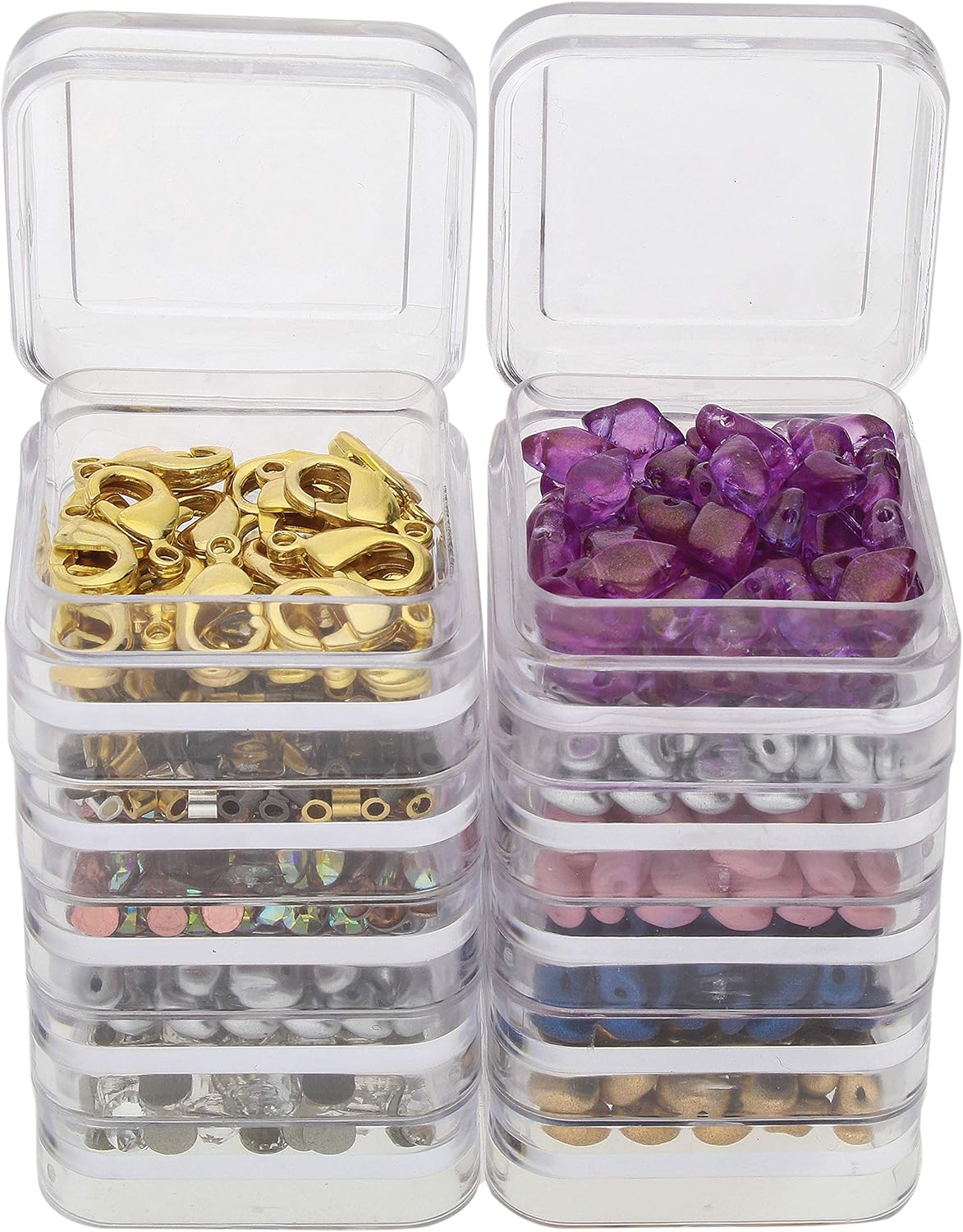 The Beadsmith Personality Case &#x2013; 2 Clear Square Stacker Jar Set &#x2013; Each Stack Measures 1.25 x 2.3 inches - Total 10 Jars and 2 lids, for Storage of Small Items, Crafts, Jewelry, Hardware