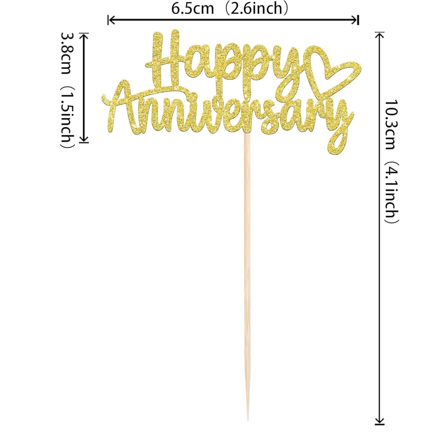 24 PCS Happy Anniversary Cupcake Toppers (Gold) 2.6"W x 4.1"H