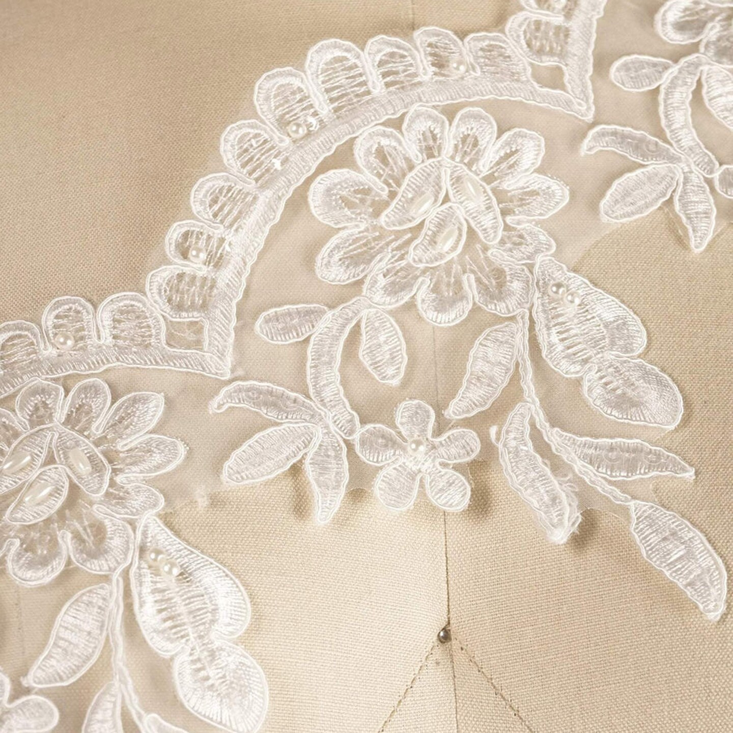 1 Yard 6 Inch Width Ivory Bridal Sinking Stems Scalloped Lace Trim