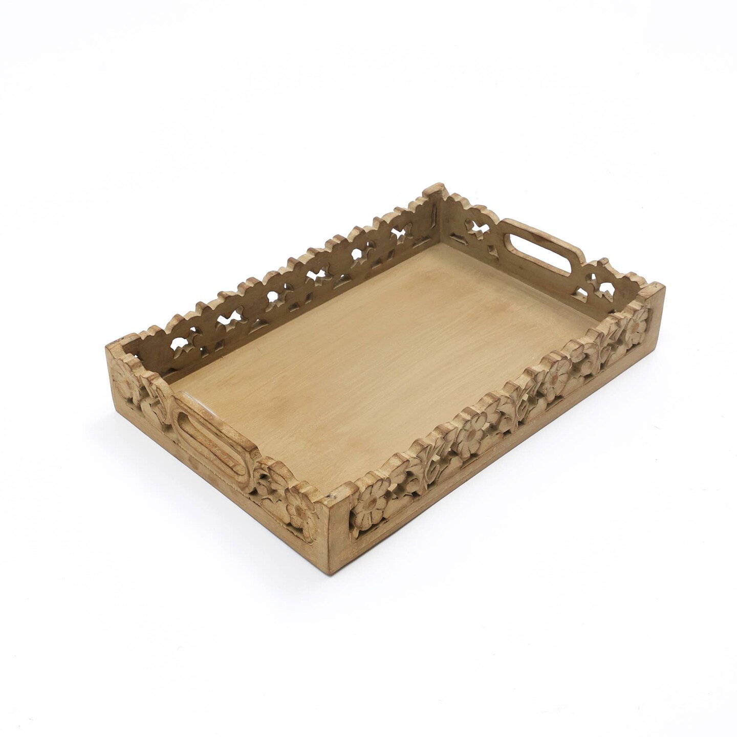 Handcrafted Jolly Carved Mango Wood Serving Tray in Brown Color