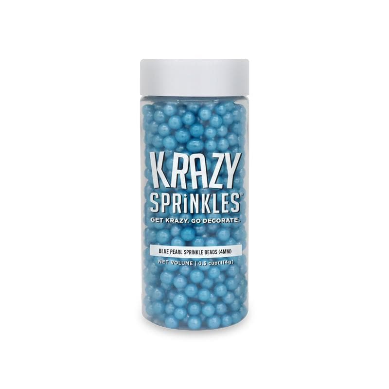 Krazy Sprinkles - Blue Pearl 4mm Beads (1/2 Cup, 1x Jar) for Cakes, Ice Cream & Cookies