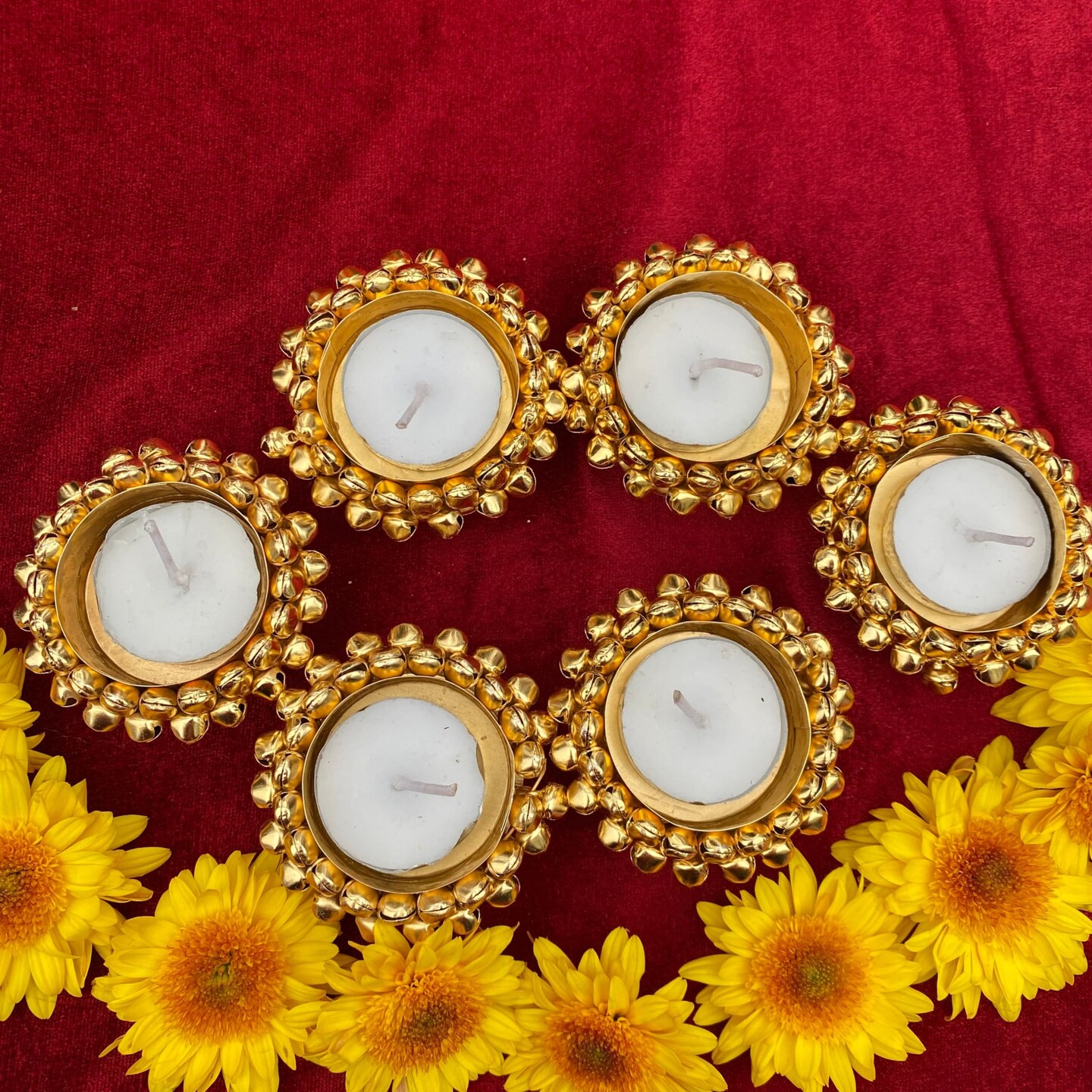 Candle Holder 4 Pieces Tealight Candle Holder Stand Ghungroo Diwali Diya Holders for Indian Festival Decorations Lighting Accessories Navratri Wedding Pooja Home New Year Boho Decor