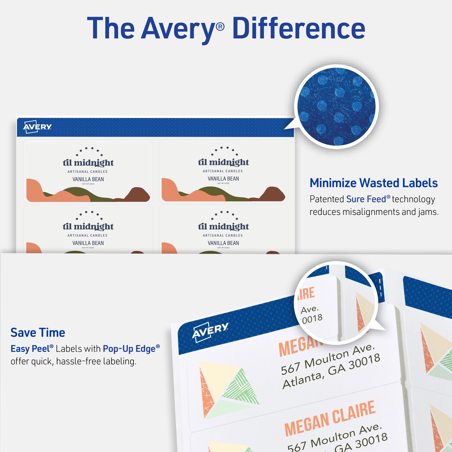 Avery Matte Clear Shipping Labels, Sure Feed Technology, Inkjet, 2&#x22; x 4&#x22;, 250 Labels (8663)