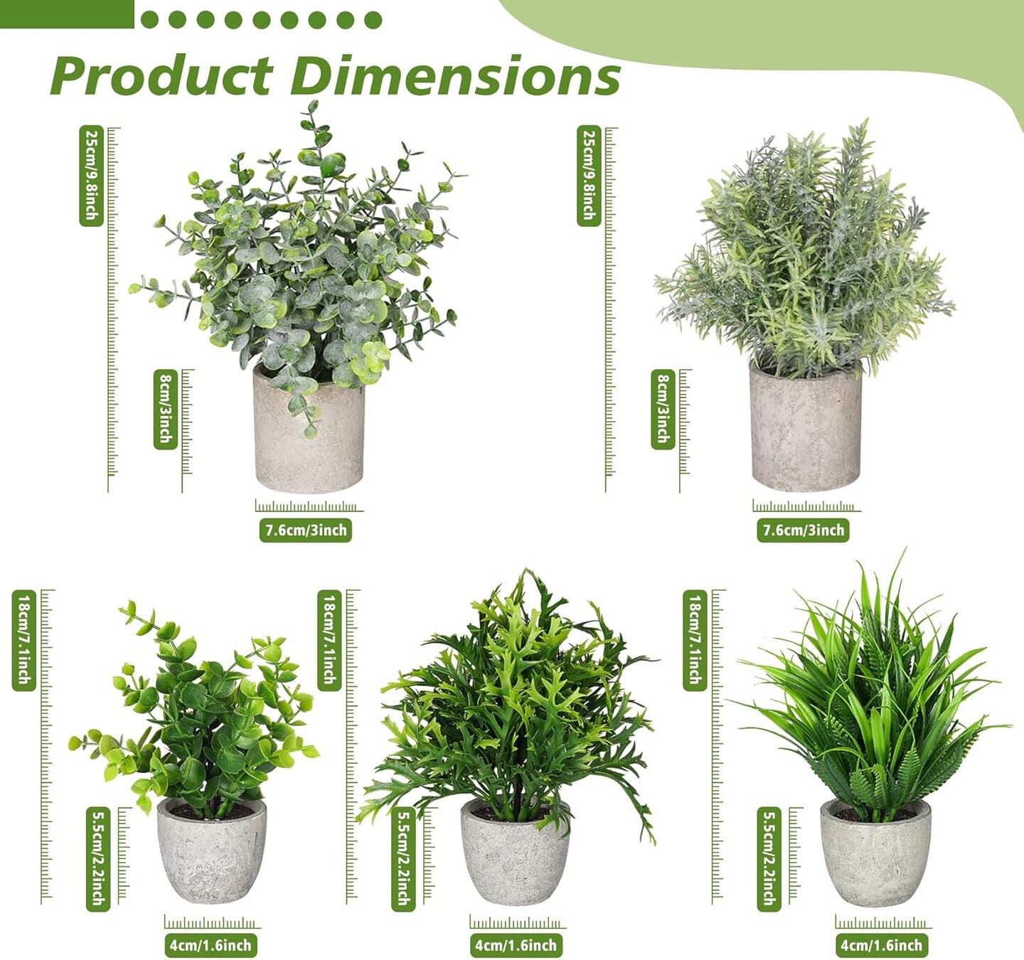 5 Pack Mini Artificial Small Potted Plants – Faux Eucalyptus Greenery Plastic Plants for Home, Office, Bathroom, Shelf, Coffee Table & Indoor/Outdoor Farmhouse Decor