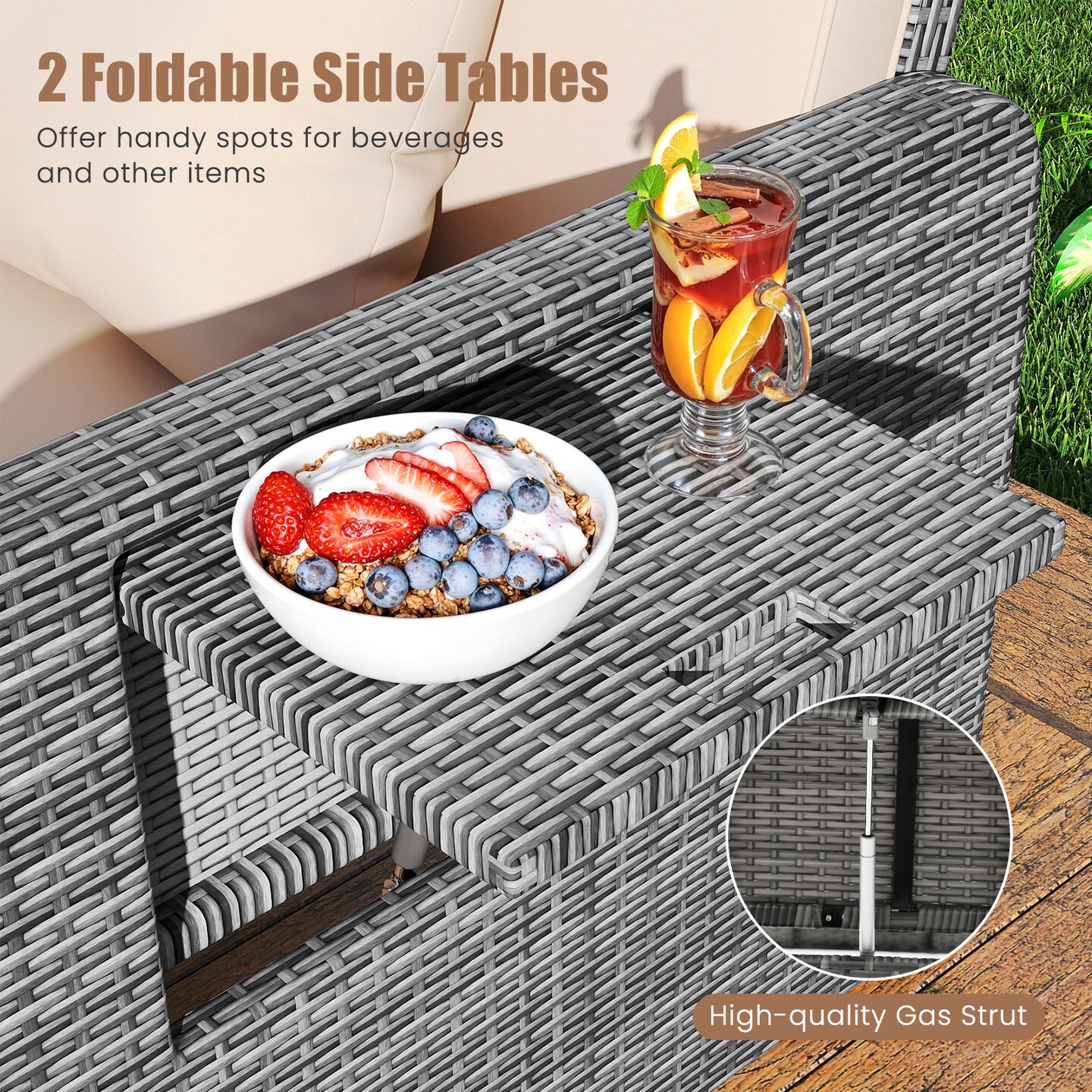 Outdoor Wicker Loveseat with Adjustable Backrest and Storage Ottoman