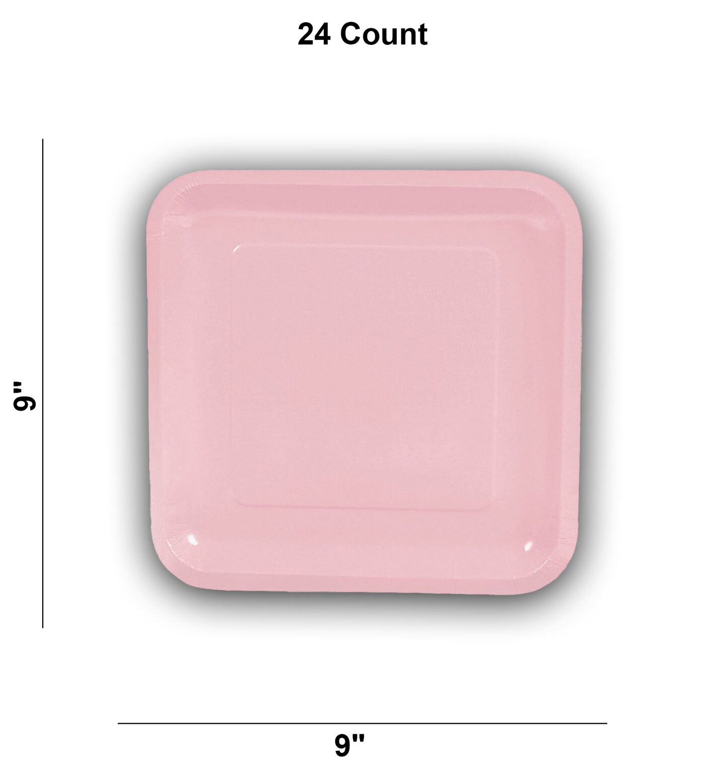 24 Count Light Pink Square Paper Dinner Plates 9" Disposable Party Tableware