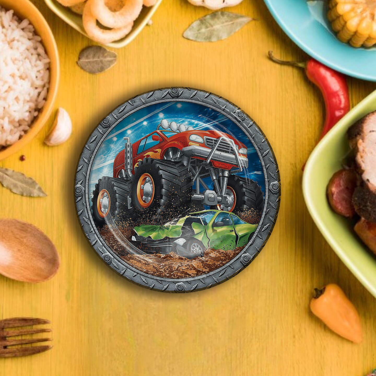 8 Count Monster Truck Party Paper Dinner Plates 8.75" Disposable Birthday Plates