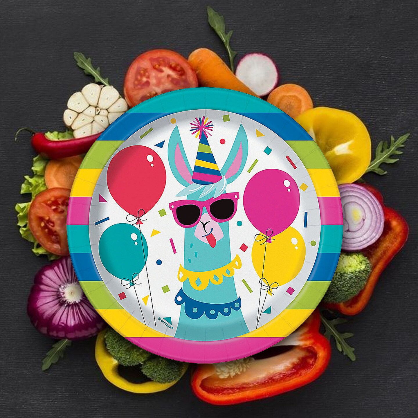 8 Ct. Llama Birthday Party Paper Dessert Plates 7" Colorful Disposable Plates
