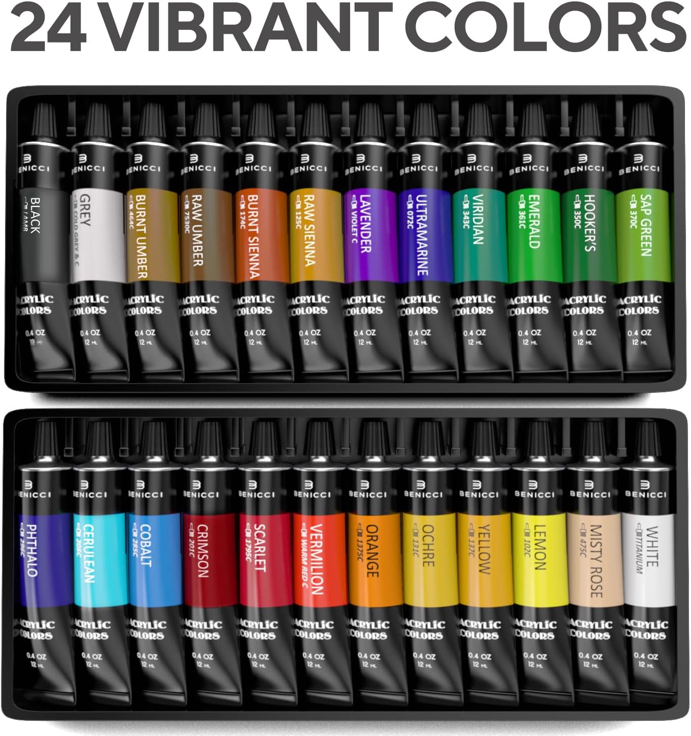 Complete Acrylic Paint Set – 24х Rich Pigment Colors – 12x Art Brushes