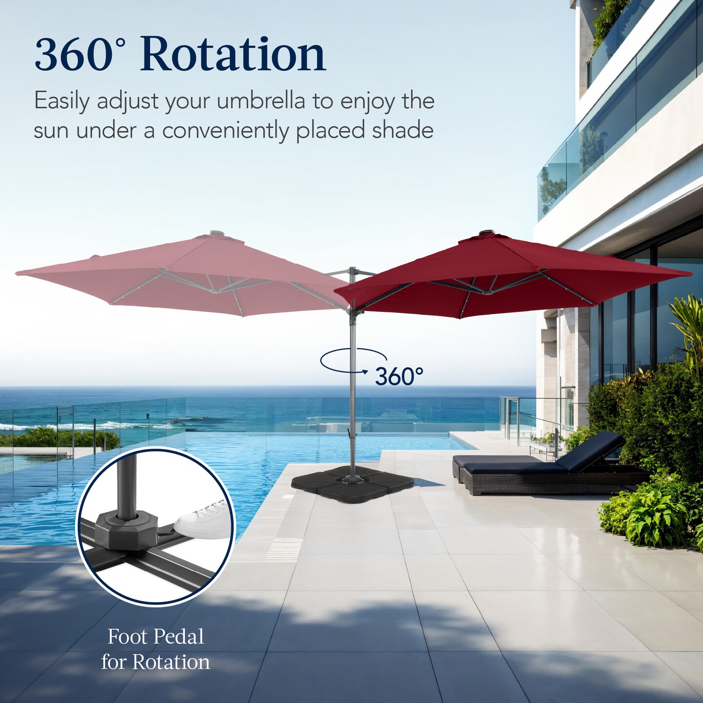 Best Choice Products 10ft 360° Rotating Cantilever Easy Auto Open Patio Umbrella w/ Solar LED Lights