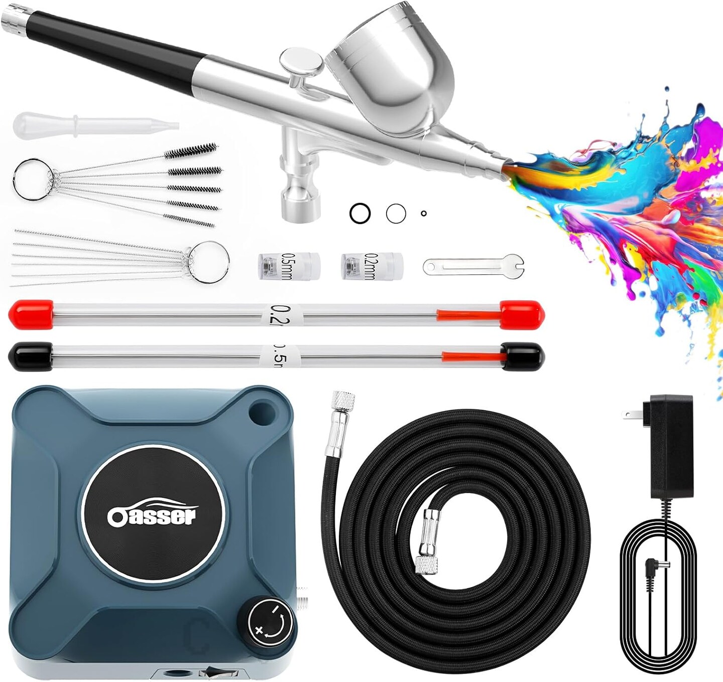 Airbrush Kit with Air Compressor, Dual Action 40 PSI 10.5 L/min Airbrush Set Gun, Air Brush for Nails, Makeup, Model, DIY