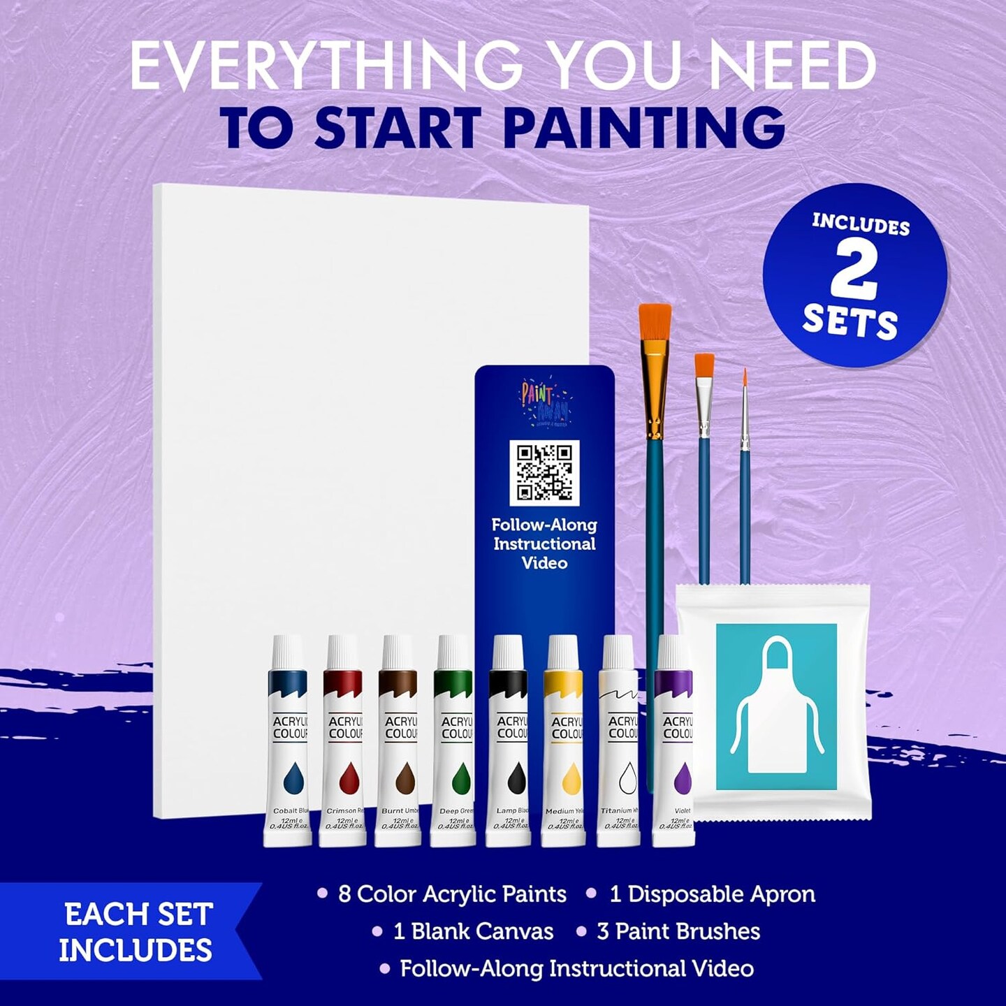 Painting Kit for Adults, Teens & Kids - , Dates - 2 Canvas