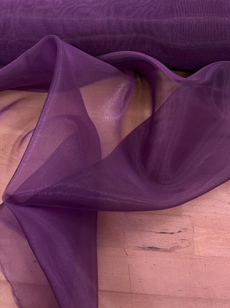 1 Yard Dark Plum Crystal Organza Fabric Sheer Shiny Lightweight Polyester 58/59 inches wide