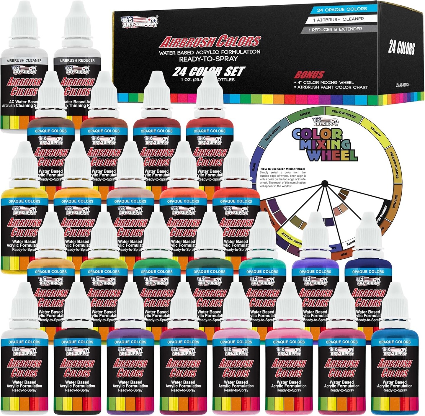 24 Color Acrylic Airbrush Paint Set (24-Color Deluxe Set)