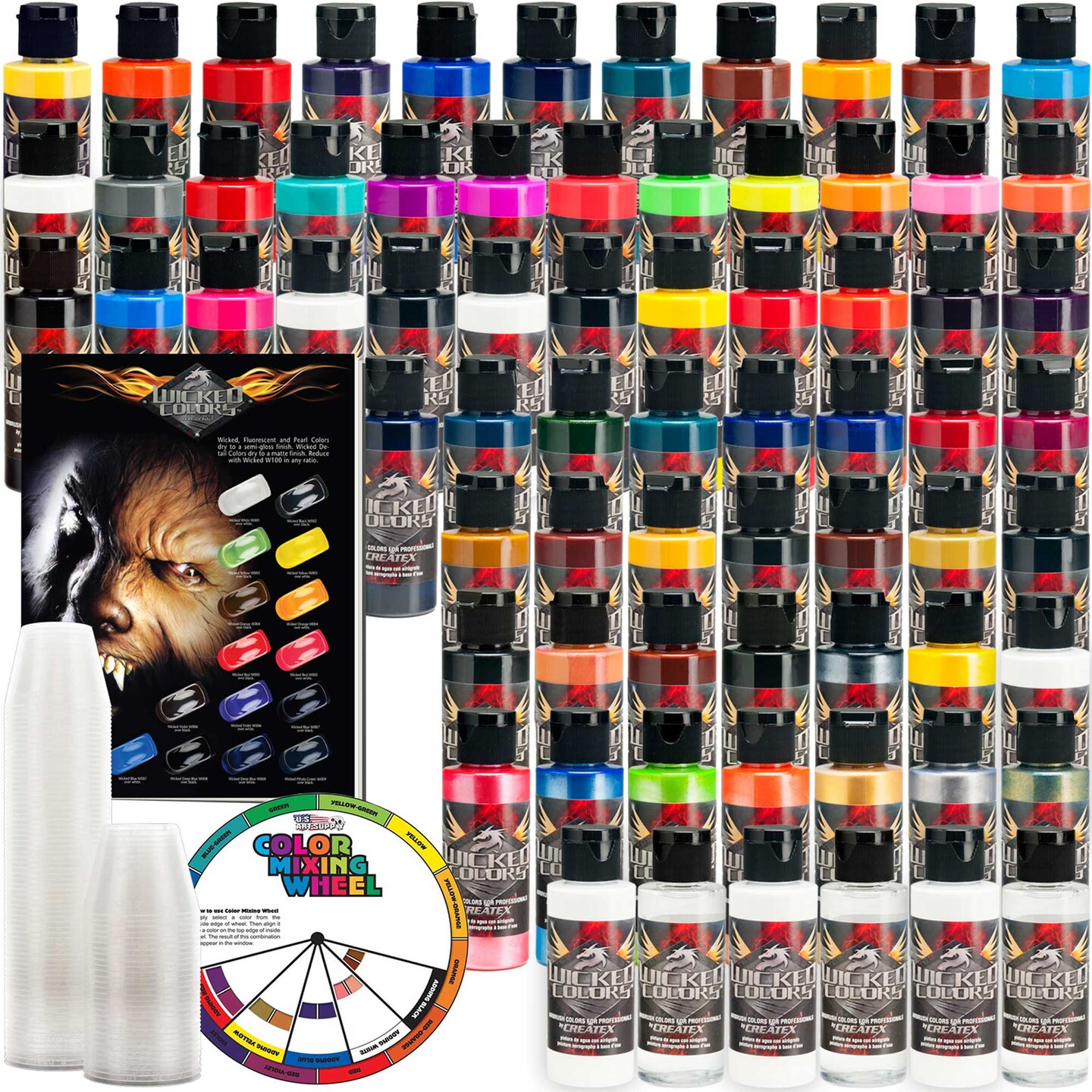 Createx 66 Color &#x26; Reducer Wicked Airbrush Paint Set, 2 oz. Bottles