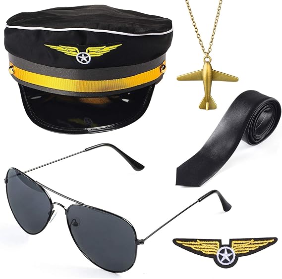 Airline Pilot Captain Costume Kit Pilot Dress up Accessory Set with Aviator Sunglasses