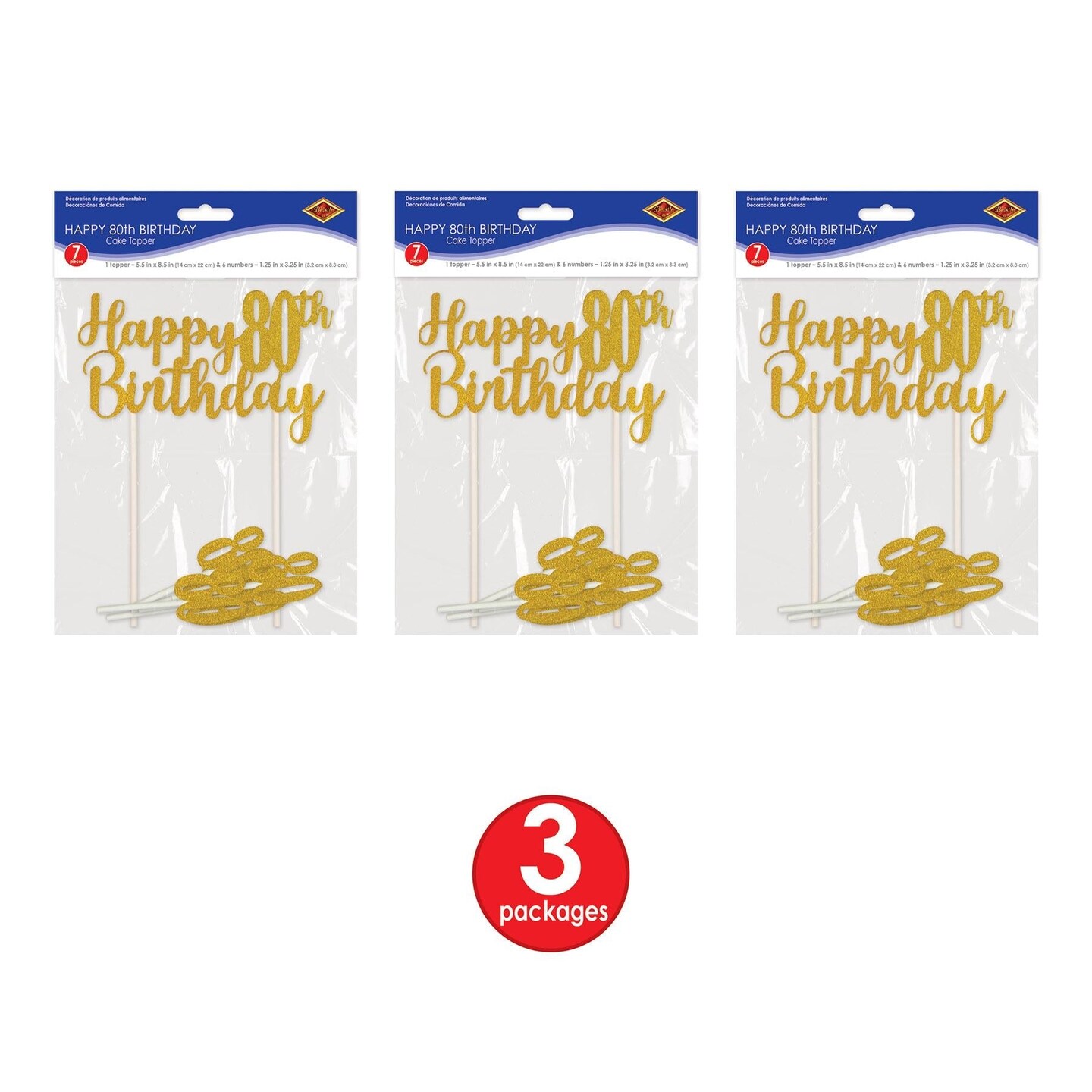 12 Pack Beistle Happy 80th Birthday Party Cake Topper