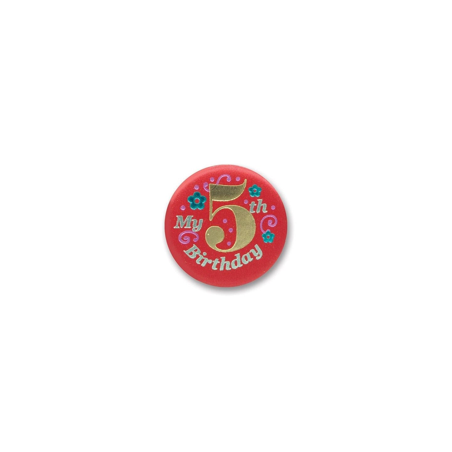 6 Pack Beistle My 5th Birthday Satin Button - red