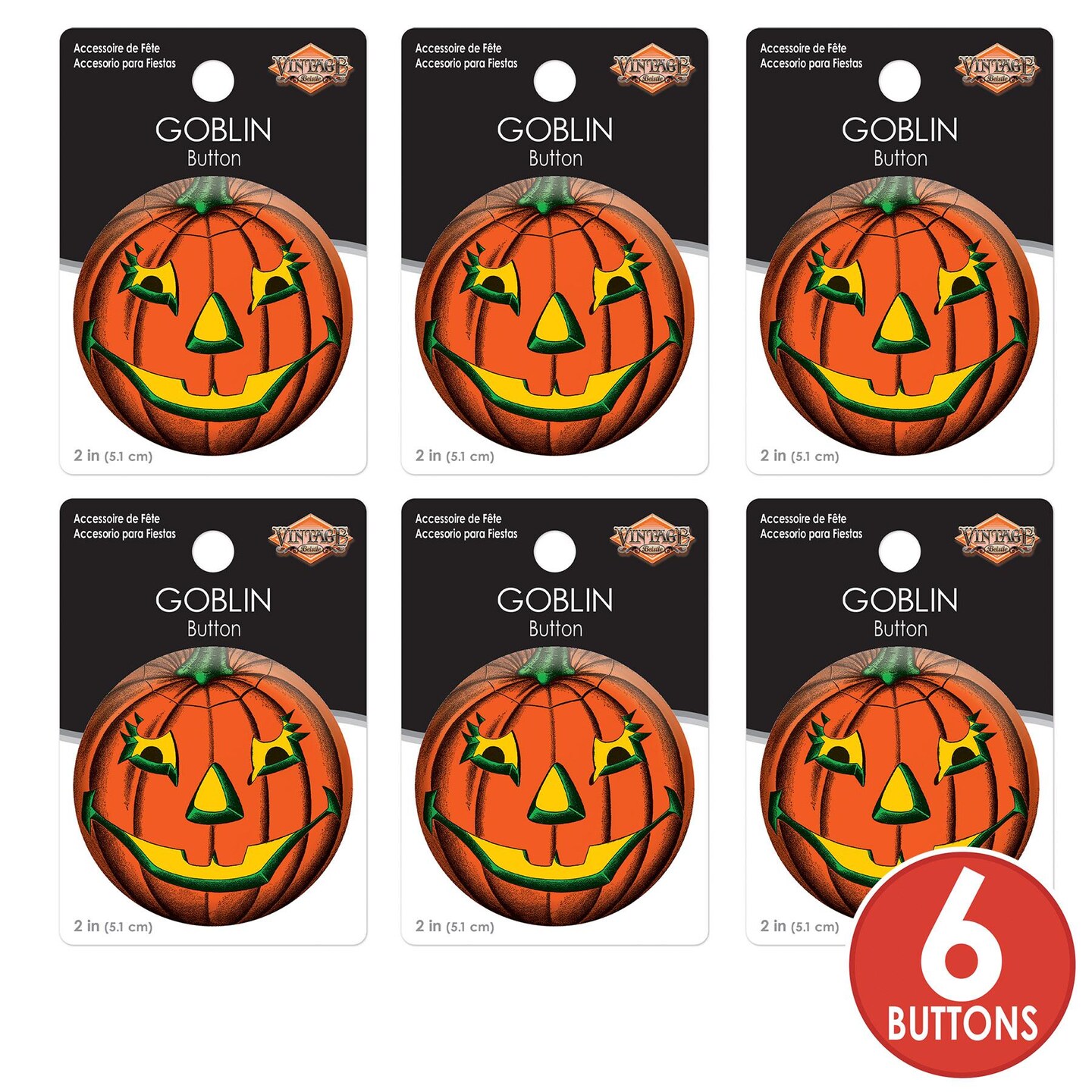 6 Pack Beistle Vintage Halloween Goblin Button