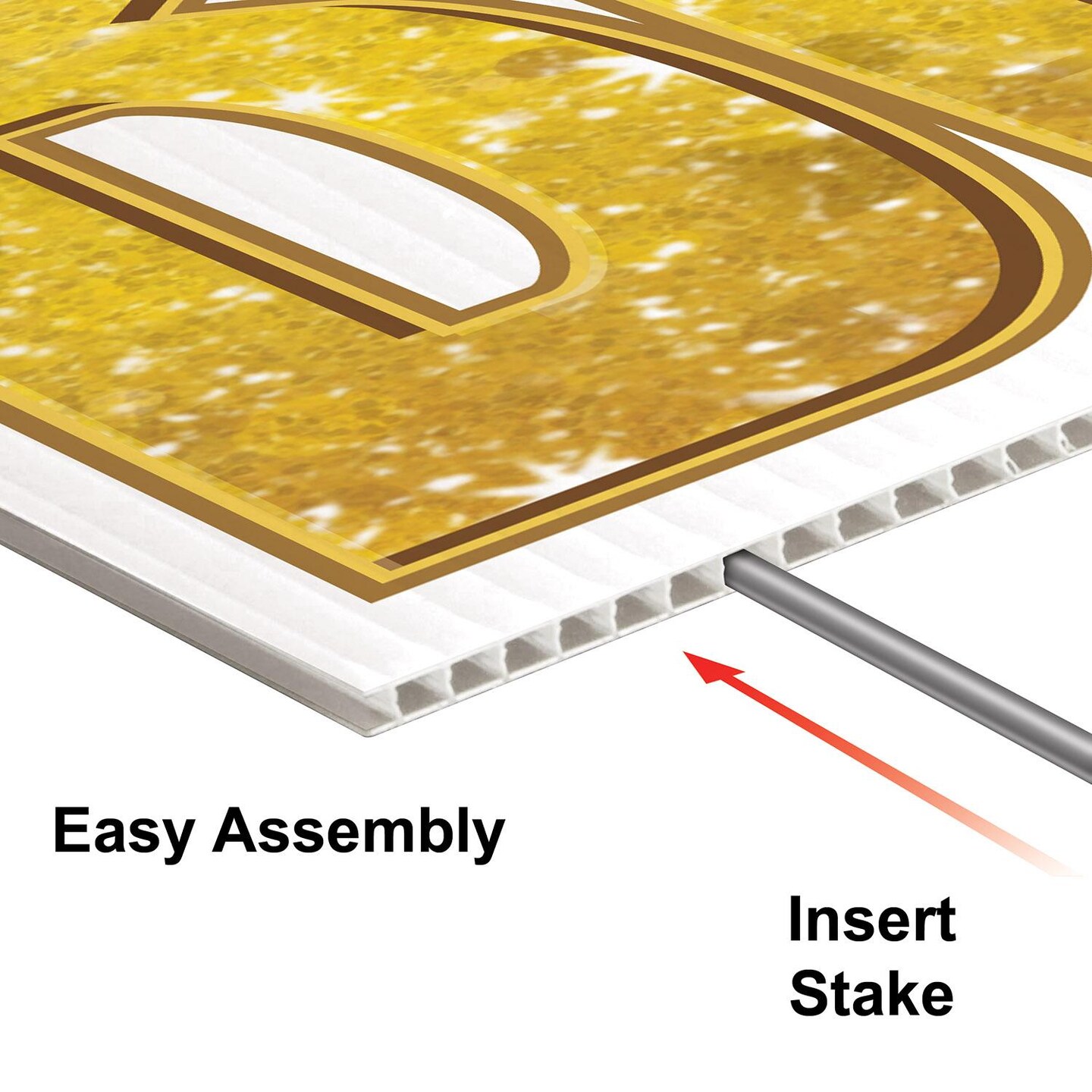 4 Pack Bulk Plastic Jumbo Happy Birthday Yard Sign Set - Gold