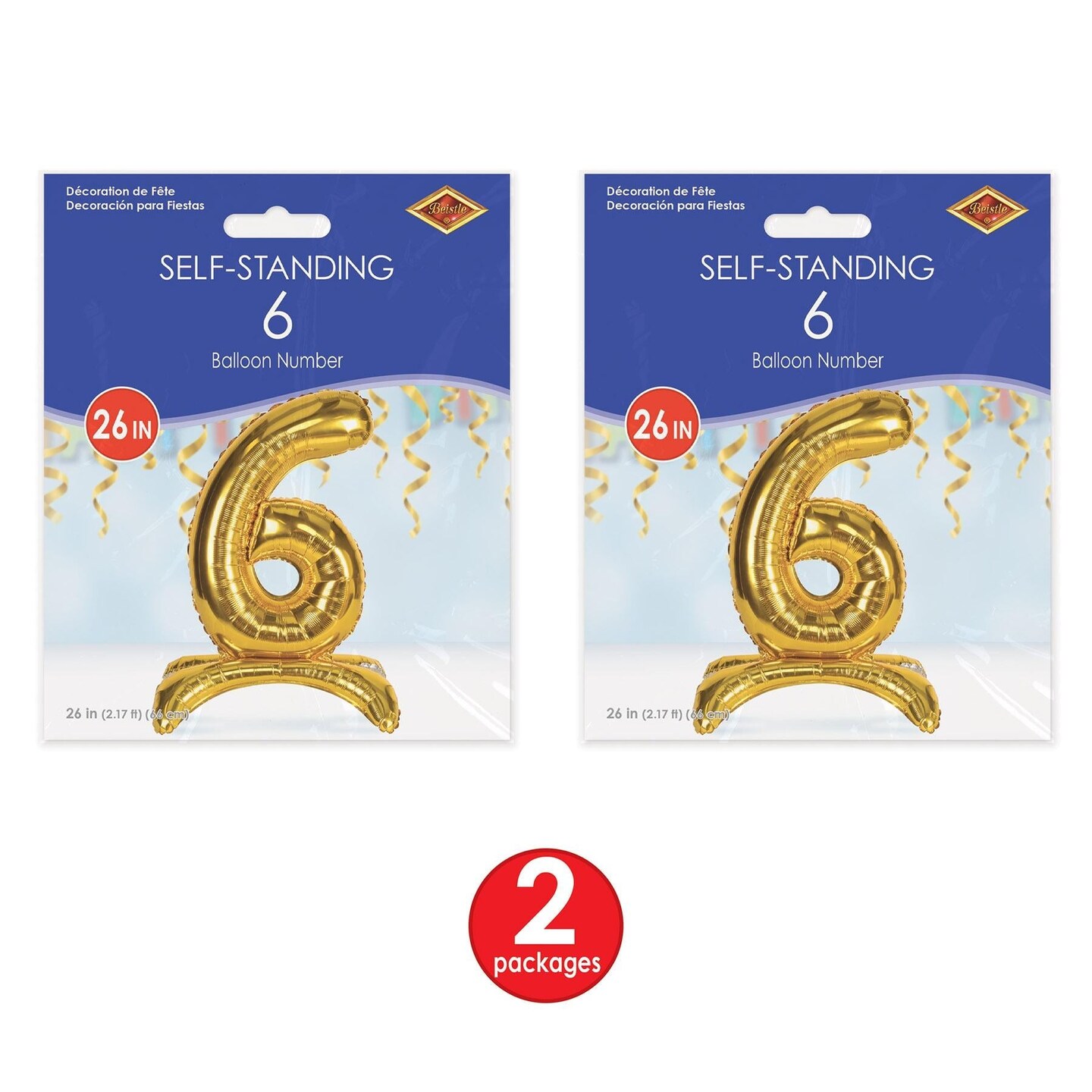 6 Pack Beistle Self-Standing Balloon Number 6