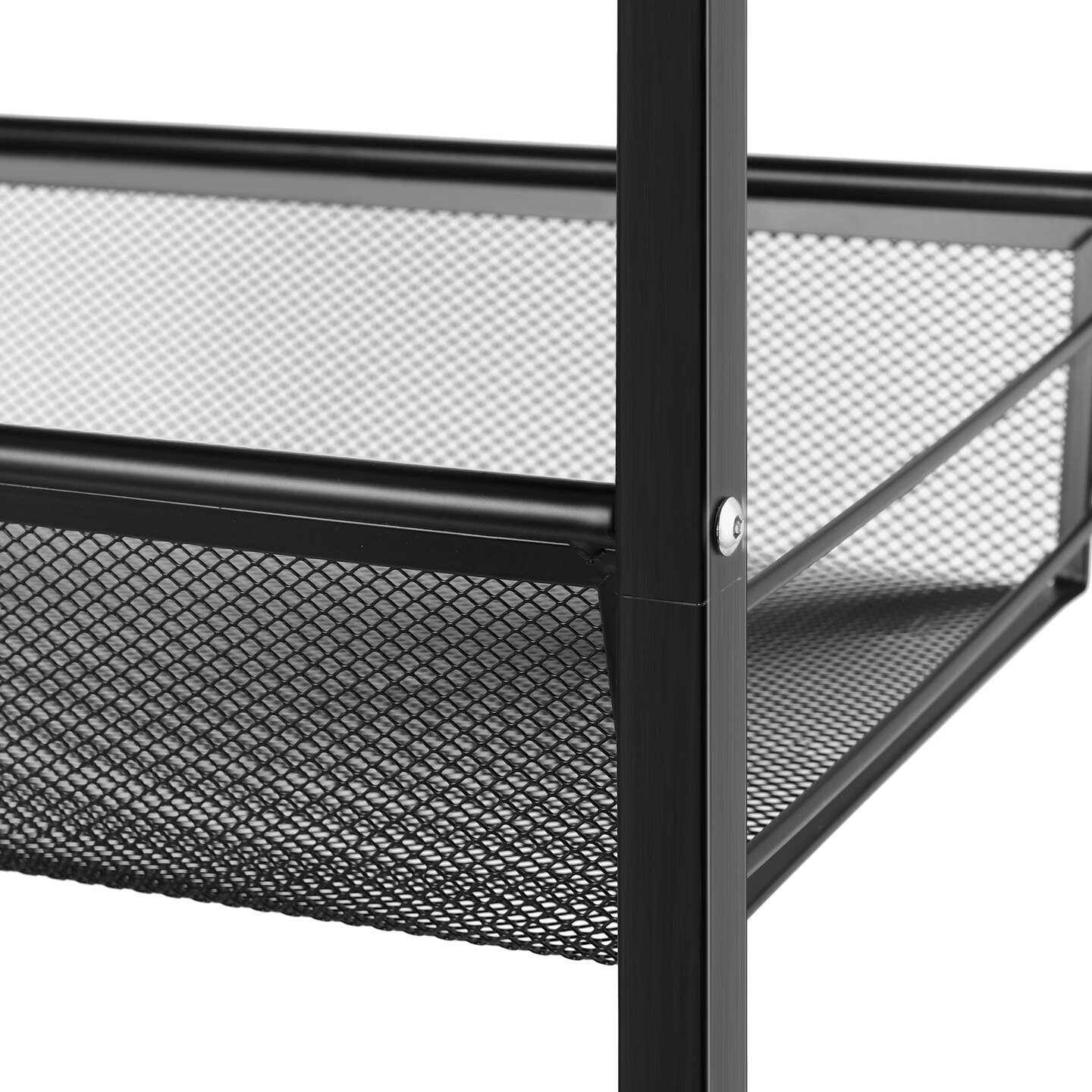 Rustic Kitchen Storage Cart, 4 Tier Kitchen Cart on Wheels, Metal Mesh Storage Pantry Cart with Lockable Wheels, Wood Look Top and Metal Frame