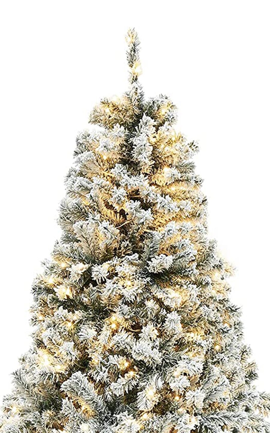 6.5 ft Pre-Lit Snow Flock Christmas Tree with Warm White LED Lights and Hinged Branches